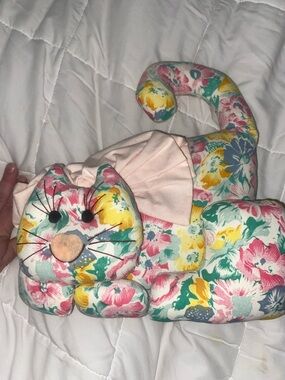 Floral Cat Plush Pillow  weighted doorstopper - Pink, Yellow, Green